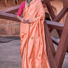 Lagniappe Peach Soft Banarasi Silk Saree With Lissome Blouse Piece