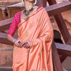 Lagniappe Peach Soft Banarasi Silk Saree With Lissome Blouse Piece