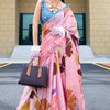 Classy Pink Digital Printed Satin Silk Saree With Skinny Blouse Piece