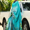 Jazzy Firozi Digital Printed Satin Silk Saree With Hypnotic Blouse Piece
