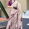 Flamboyant Beige Digital Printed Satin Silk Saree With Inspiring Blouse Piece