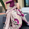Flamboyant Beige Digital Printed Satin Silk Saree With Inspiring Blouse Piece