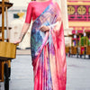 Incomparable Pink Digital Printed Satin Silk Saree With Majestic Blouse Piece