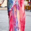 Incomparable Pink Digital Printed Satin Silk Saree With Majestic Blouse Piece