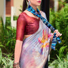 Beauteous Grey Digital Printed Satin Silk Saree With Demesne Blouse Piece