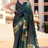 Epiphany Dark Green Digital Printed Satin Silk Saree With Palimpsest Blouse Piece
