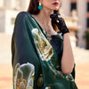 Epiphany Dark Green Digital Printed Satin Silk Saree With Palimpsest Blouse Piece