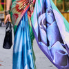 Scrumptious Sea Green Digital Printed Satin Silk Saree With Transcendent Blouse Piece