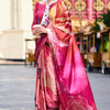 Blooming Dark Pink Digital Printed Satin Silk Saree With Hypnotic Blouse Piece