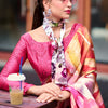 Blooming Dark Pink Digital Printed Satin Silk Saree With Hypnotic Blouse Piece