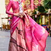 Blooming Dark Pink Digital Printed Satin Silk Saree With Hypnotic Blouse Piece