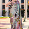 Flamboyant Grey Digital Printed Satin Silk Saree With Twirling Blouse Piece