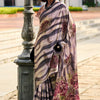 Splendorous Black and Beige Digital Printed Satin Silk Saree With Resplendent Blouse Piece
