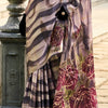 Splendorous Black and Beige Digital Printed Satin Silk Saree With Resplendent Blouse Piece
