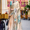 Enamoring Beige Digital Printed Satin Silk Saree With Resonant Blouse Piece