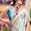 Enamoring Beige Digital Printed Satin Silk Saree With Resonant Blouse Piece