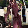 Elegant Brown Digital Printed Satin Silk Saree With Sophisticated Blouse Piece