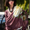 Elegant Brown Digital Printed Satin Silk Saree With Sophisticated Blouse Piece