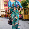 Glorious Rama Digital Printed Satin Silk Saree With Entrancing Blouse Piece
