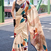 Excellent Beige Digital Printed Satin Silk Saree With Effervescent Blouse Piece