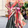 Palimpsest Grey Digital Printed Satin Silk Saree With Delectable Blouse Piece