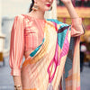 Gratifying Beige Digital Printed Satin Silk Saree With Snappy Blouse Piece