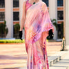 Magnificat Baby Pink Digital Printed Satin Silk Saree With Incredible Blouse Piece