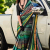 Marvellous Dark Green Digital Printed Satin Silk Saree With Flaunt Blouse Piece