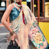 Sensational Beige Digital Printed Satin Silk Saree With Intricate Blouse Piece