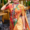Desiring Multicolor Digital Printed Satin Silk Saree With Desiring Blouse Piece