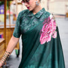 Pleasant Dark Green Digital Printed Satin Silk Saree With Stunner Blouse Piece