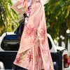 Brood Baby Pink Digital Printed Satin Silk Saree With Dissemble Blouse Piece