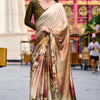 Profuse Beige and Brown Digital Printed Satin Silk Saree With Elaborate Blouse Piece