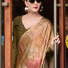 Profuse Beige and Brown Digital Printed Satin Silk Saree With Elaborate Blouse Piece