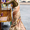 Profuse Beige and Brown Digital Printed Satin Silk Saree With Elaborate Blouse Piece