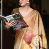 Profuse Beige and Brown Digital Printed Satin Silk Saree With Elaborate Blouse Piece