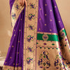 Ebullience Royal Purple Paithani Silk Saree With Dazzling Blouse Piece