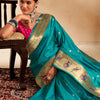 Embrocation Firozi Paithani Silk Saree With Demanding Blouse Piece