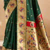Panache Dark Green Paithani Silk Saree With Vestigial Blouse Piece