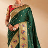Panache Dark Green Paithani Silk Saree With Vestigial Blouse Piece
