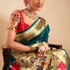 Entrancing Rama Paithani Silk Saree With Nebula Blouse Piece