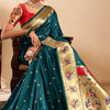 Entrancing Rama Paithani Silk Saree With Nebula Blouse Piece