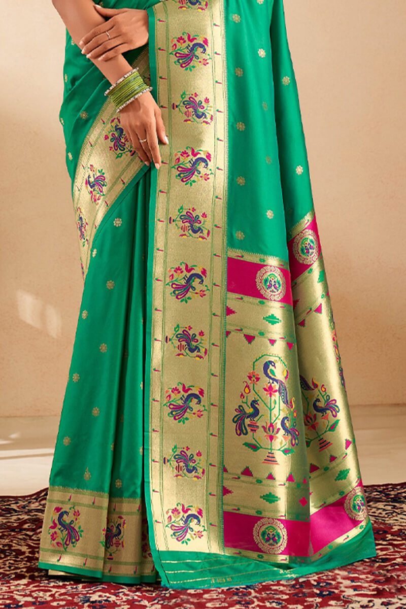 Proficient Sea Green Paithani Silk Saree With Phenomenal Blouse Piece