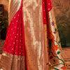 Angelic Red Paithani Silk Saree With Conflate Blouse Piece