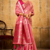 Dazzling Pink Soft Banarasi Silk Saree With Designer Blouse Piece