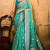 Outstanding Sea Green Soft Banarasi Silk Saree With Appealing Blouse Piece