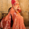 Flamboyant Peach Soft Banarasi Silk Saree With Exquisite Blouse Piece
