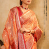 Flamboyant Peach Soft Banarasi Silk Saree With Exquisite Blouse Piece