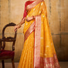 Flameboyant Yellow Soft Banarasi Silk Saree With Adoring Blouse Piece