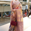Lovely Brown Digital Printed Soft Silk Saree With Skinny Blouse Piece